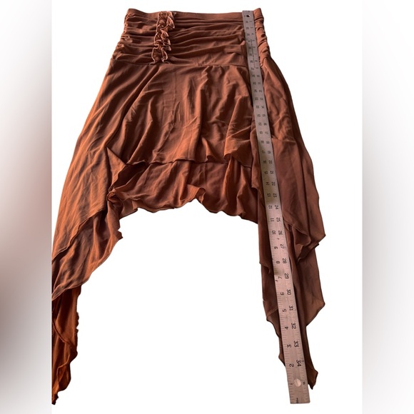 SHEIN Ruched Asymmetrical Skirt Brown Mesh Y2K Boho Western Large NWT - Picture 12 of 15